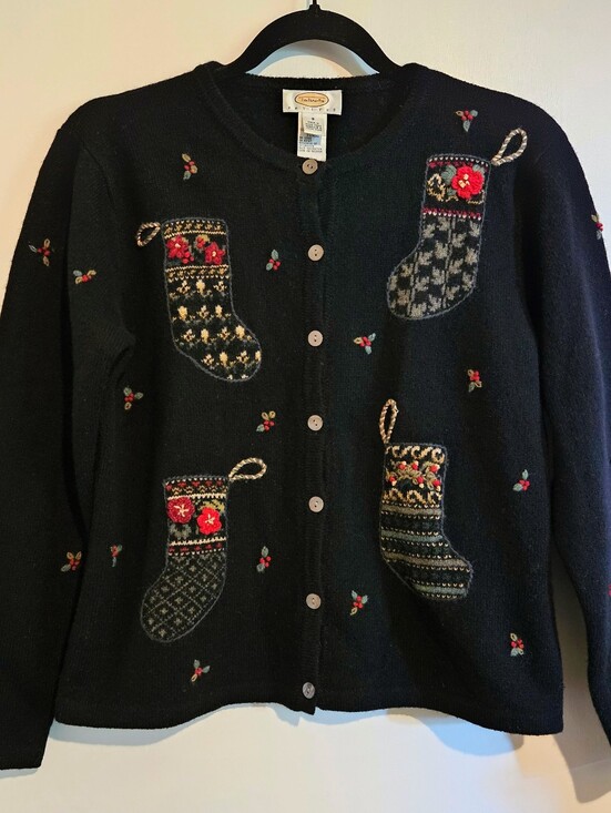 Sweaters - Talbots Petites Women’s Christmas Sweater Size Small Black 100% Lambswool